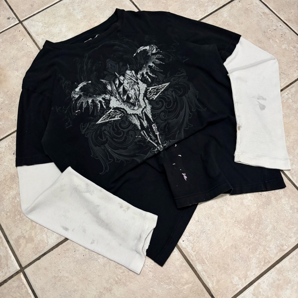 Vintage 2000s black rare y2k MMA ELITE emo grunge skater thermal long sleeve